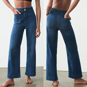 Anthropologie High-Rise Wide-Leg Jeans in Deep Indigo Blue